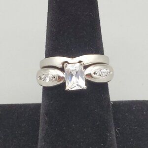 Wedding Band Engagement Ring Set Sterling Silver Size 8 CZ 925